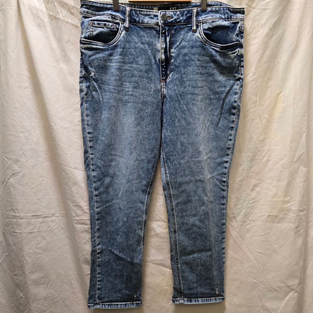 KUT from the Kloth Naomi Girlfriend Ankle Jeans Distressed Denim Size 16